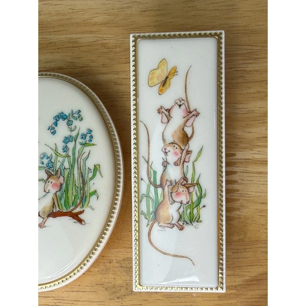 Vintage Springbok Hallmark Mice Desk Set Tape Dispenser and Stapler Cottagecore